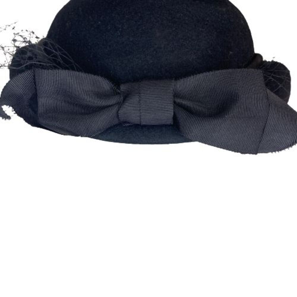 Vintage Lancaster Womens 1960s Black Wool Cocktail Hat Net Veil WPL 4564 USA - Picture 4 of 10